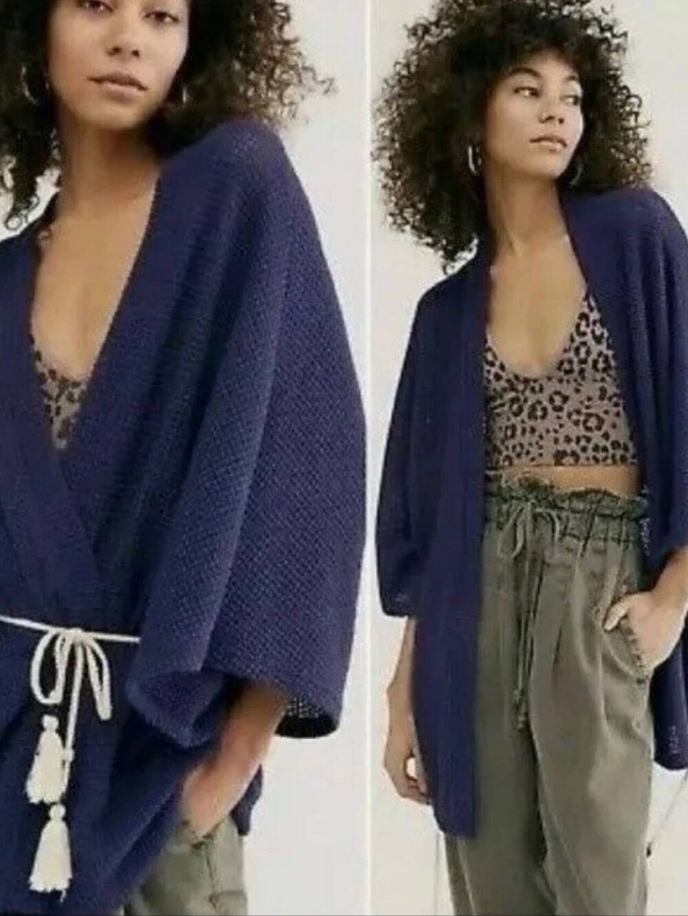Free People Caravan Waffle Knit Blue Kimono